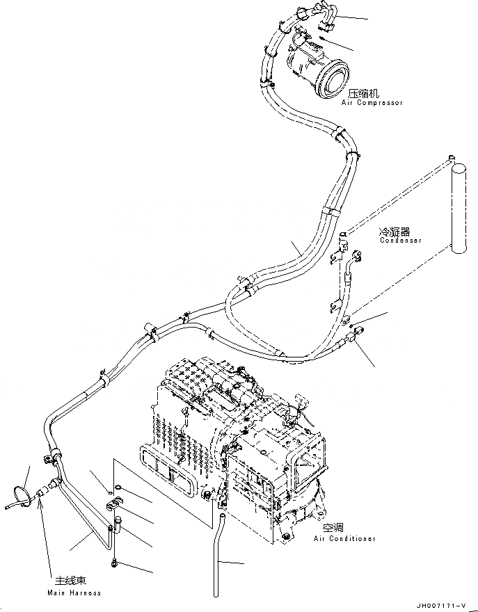 Схема запчастей Komatsu PC200-8M0 - КАБИНА (ПОЛ, ТРУБКИ КОНДИЦИОНЕРА) K [КАБИНА ОПЕРАТОРА И СИСТЕМА УПРАВЛЕНИЯ]