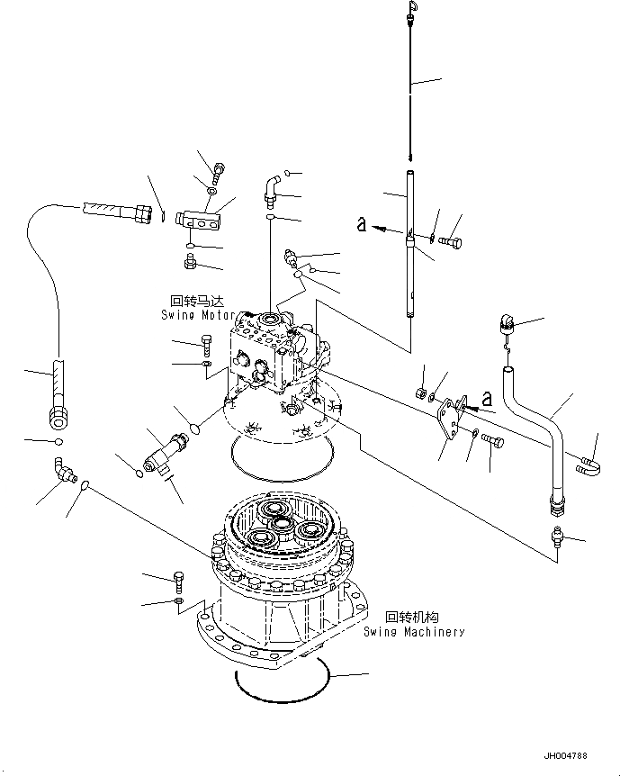 Схема запчастей Komatsu PC200-8M0 - МЕХАНИЗМ ПОВОРОТА (ДРЕНАЖН. ТРУБЫ) N [ПОВОРОТН. КРУГ И ITS КОМПОНЕНТЫ]