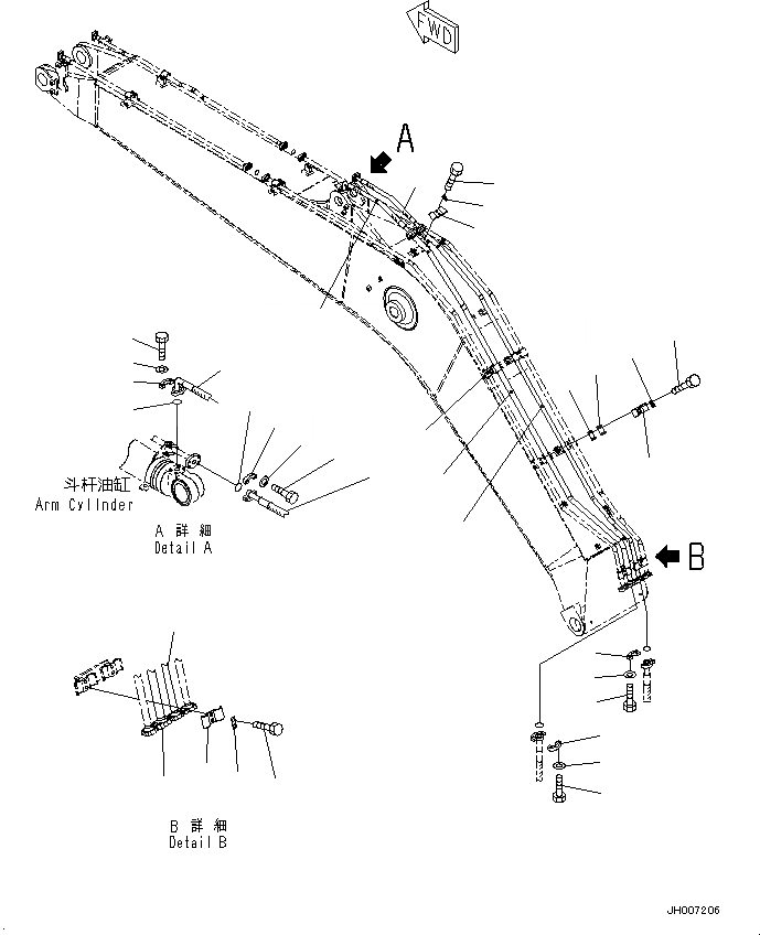 Схема запчастей Komatsu PC200-8M0 - СТРЕЛА (7MM УСИЛ.ENED ТИП) (ЦИЛИНДР РУКОЯТИТРУБЫ) T [РАБОЧЕЕ ОБОРУДОВАНИЕ]