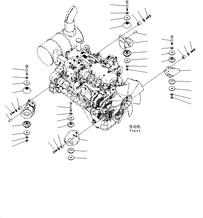 Схема запчастей Komatsu PC220-8M0 - КРЕПЛЕНИЕ ДВИГАТЕЛЯ B [КОМПОНЕНТЫ ДВИГАТЕЛЯ]
