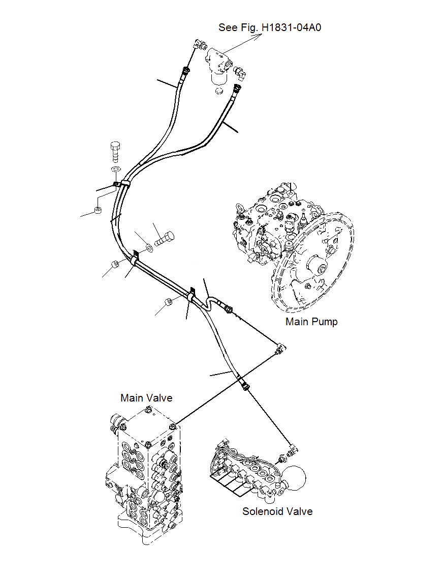 Схема запчастей Komatsu PC130F-7 - СОЛЕНОИДНЫЙ КЛАПАН (ШЛАНГИ ГЛАВНЫЙ ФИЛЬТР) H