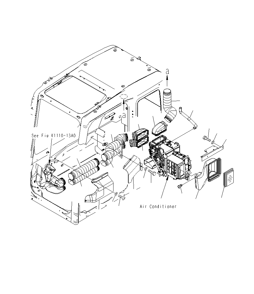 Схема запчастей Komatsu PC130F-7 - ОСНОВН. КОНСТРУКЦИЯ (КАБИНА)(ПЛАСТИНЫ И ВОЗДУХОВОД)(С КОНДИЦИОНЕРОМ)(ОПЦИОНН.) K