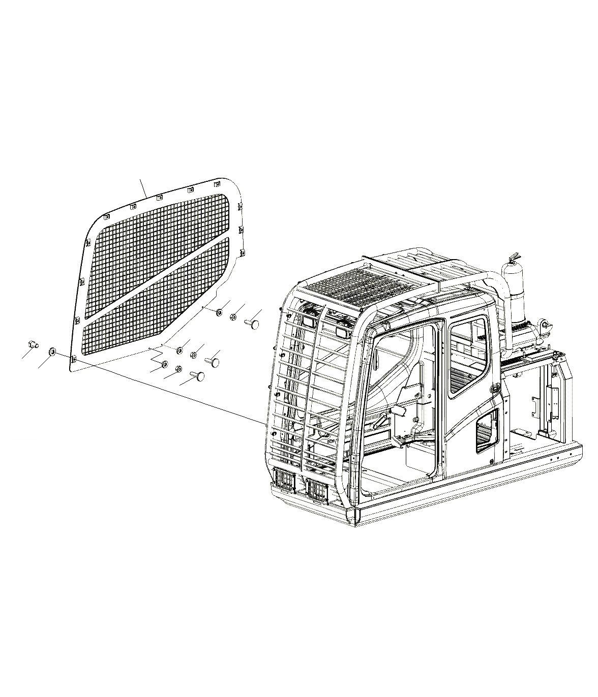 Схема запчастей Komatsu PC130F-7 - КАБИНА ЧАСТИ КОРПУСА СТОПОР R.H (ДЛЯ SHEAR HEAD)(J8-UP) K