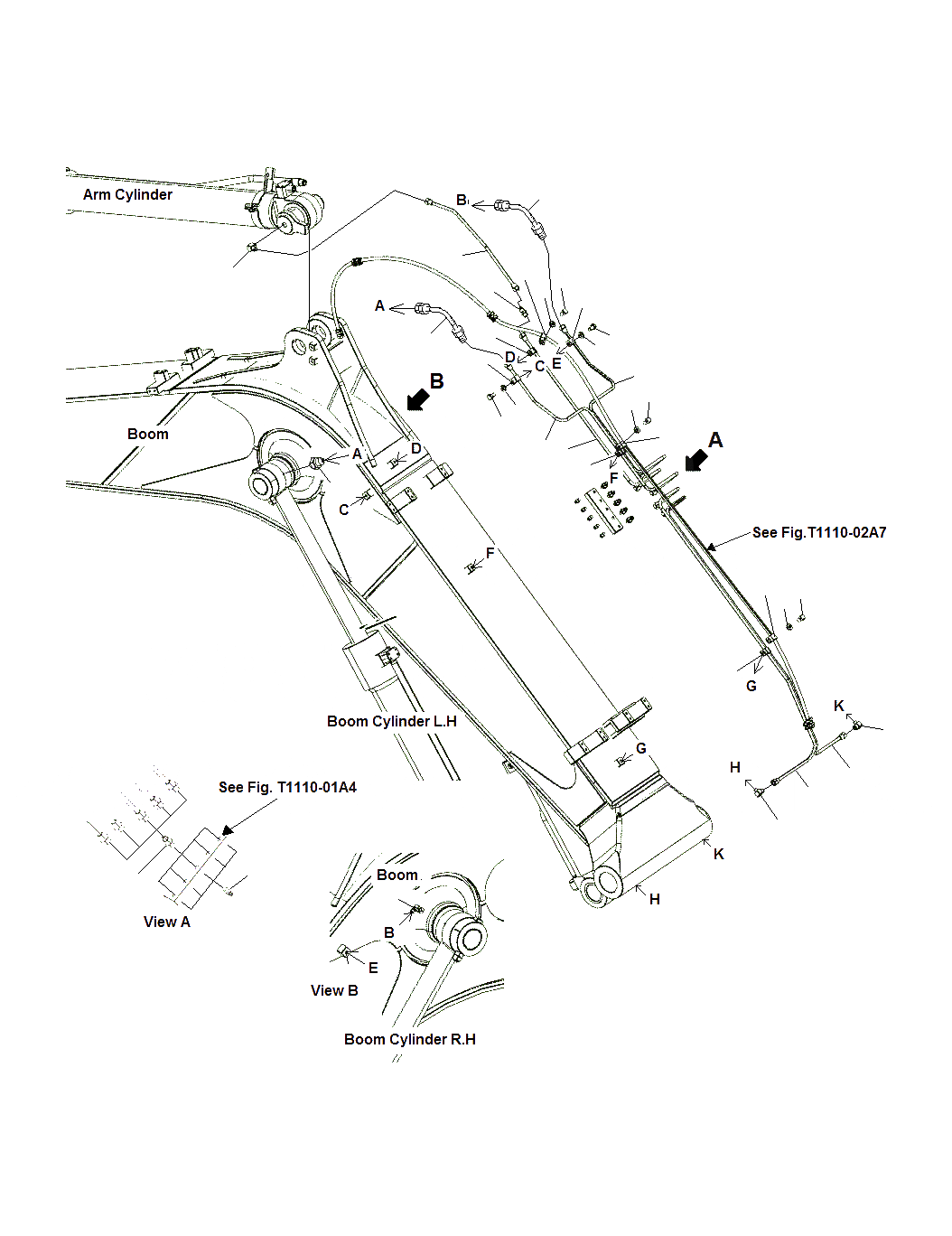 Схема запчастей Komatsu PC130F-7 - СТРЕЛА (СМАЗЫВАЮЩ. ЛИНИЯ)(ДЛЯ SHEAR HEAD)(J7-UP) T