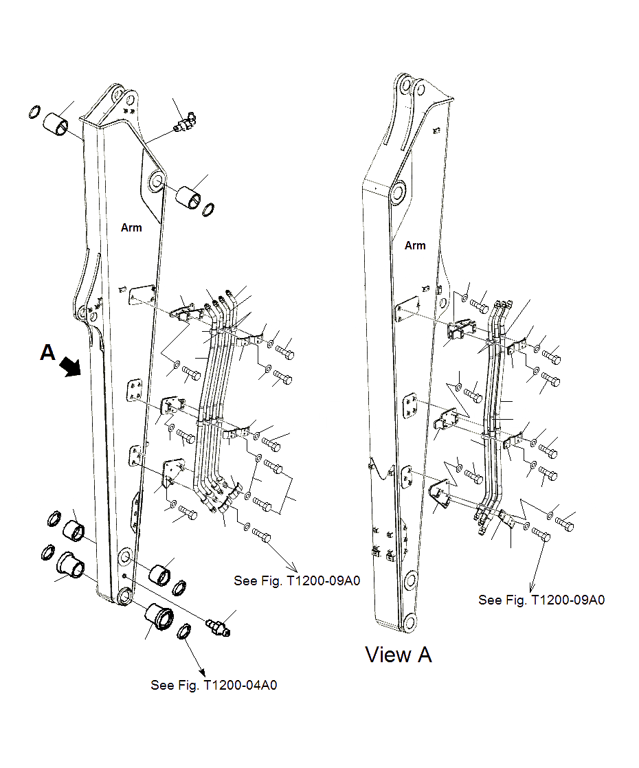 Схема запчастей Komatsu PC130F-7 - РУКОЯТЬ (ТРУБЫ И КОРПУС)(ДЛЯ SHEAR HEAD)(J7-UP) T