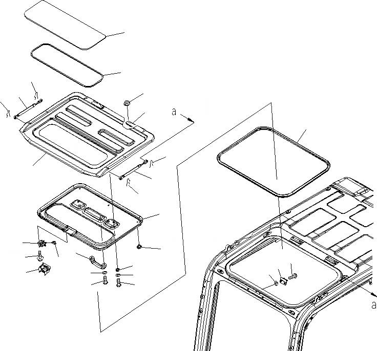 Схема запчастей Komatsu PC400LCSE-8R - КАБИНА (ОКНО В КРЫШЕ) (АНТИВАНДАЛЬН.) K