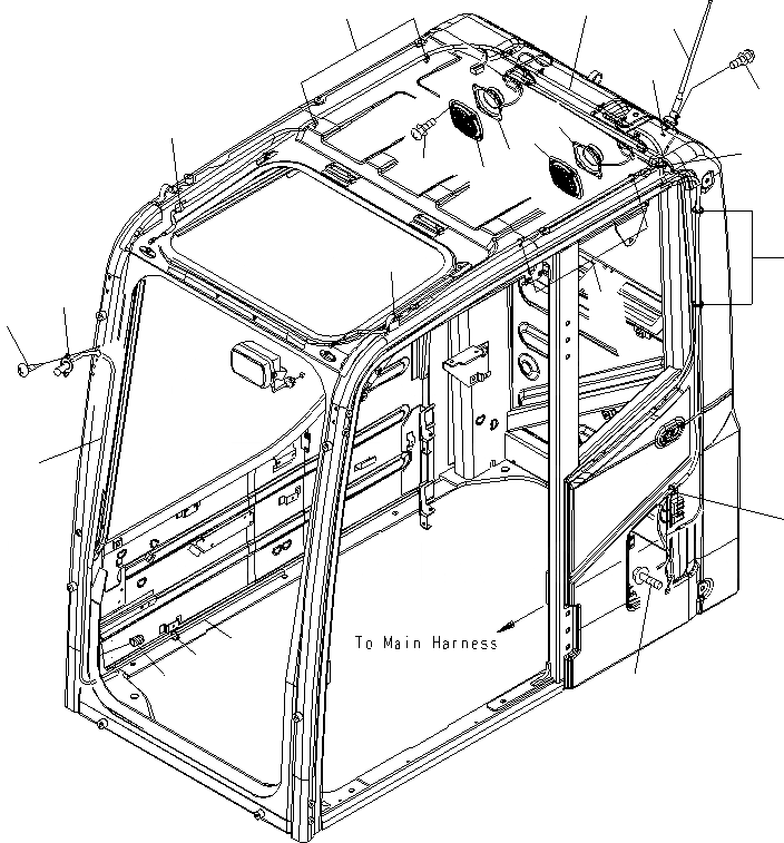 Схема запчастей Komatsu PC400LCSE-8R - КАБИНА (ГРОМКОГОВОРИТ. И ОМЫВАТЕЛЬ СТЕКЛА) (АНТИВАНДАЛЬН.) K
