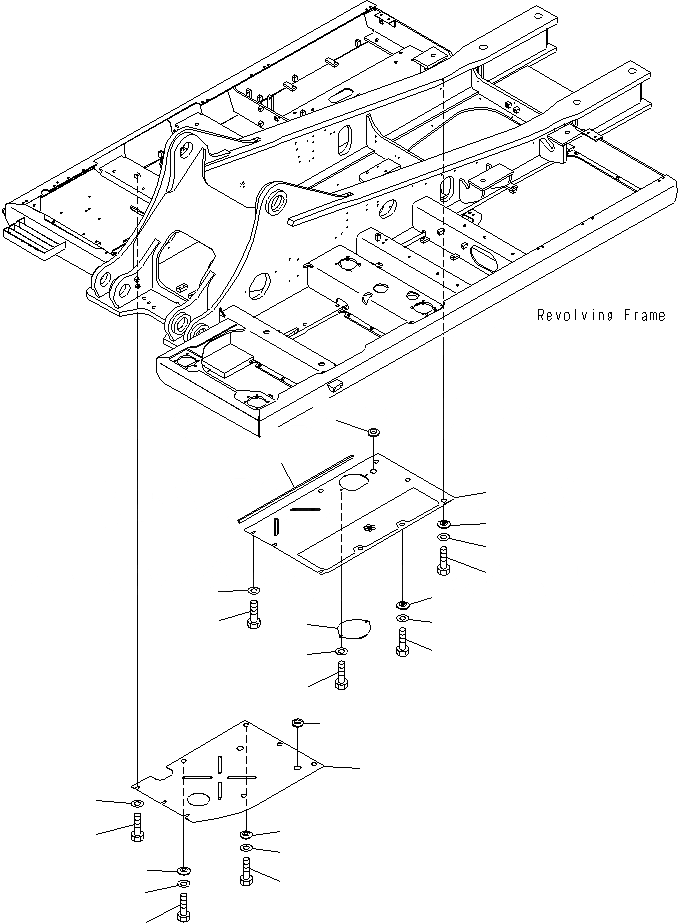 Схема запчастей Komatsu PC400LCSE-8R - НИЖН. КРЫШКА (ОСНОВНАЯ РАМА) (R.H) M