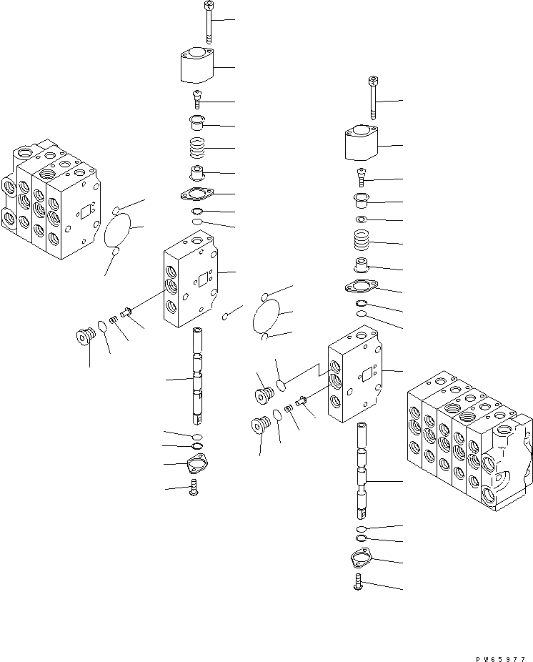 Схема запчастей Komatsu MX09 - УПРАВЛЯЮЩ. КЛАПАН (-СЕКЦ.) (/) (ВНУТР. ЧАСТИ) (BACK HOE SHIFT PATTERN) ОСНОВН. КОМПОНЕНТЫ И РЕМКОМПЛЕКТЫ