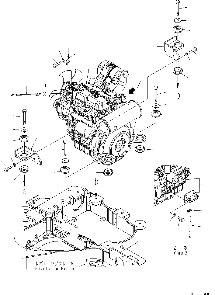 Схема запчастей Komatsu MX202 - КРЕПЛЕНИЕ ДВИГАТЕЛЯ КОМПОНЕНТЫ ДВИГАТЕЛЯ