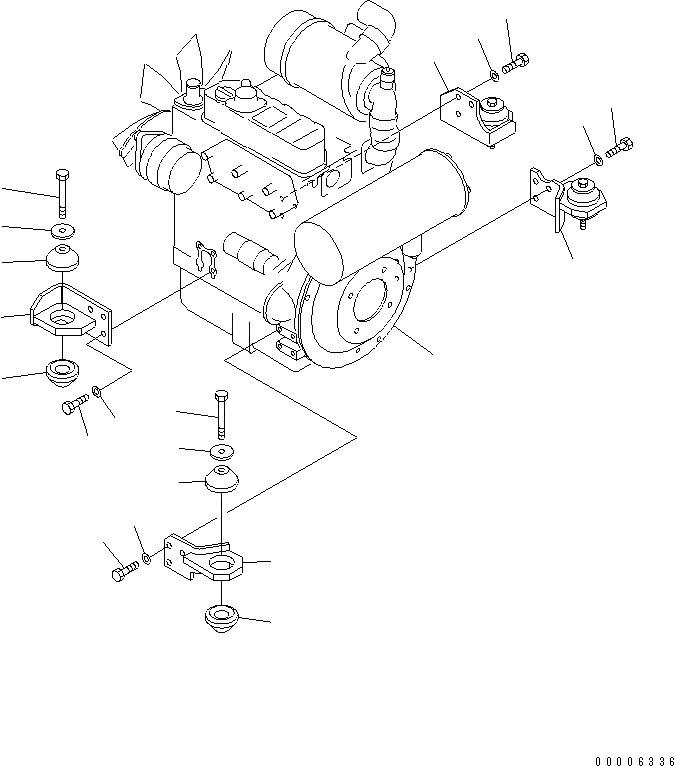 Схема запчастей Komatsu MX27 - КРЕПЛЕНИЕ ДВИГАТЕЛЯ КОМПОНЕНТЫ ДВИГАТЕЛЯ