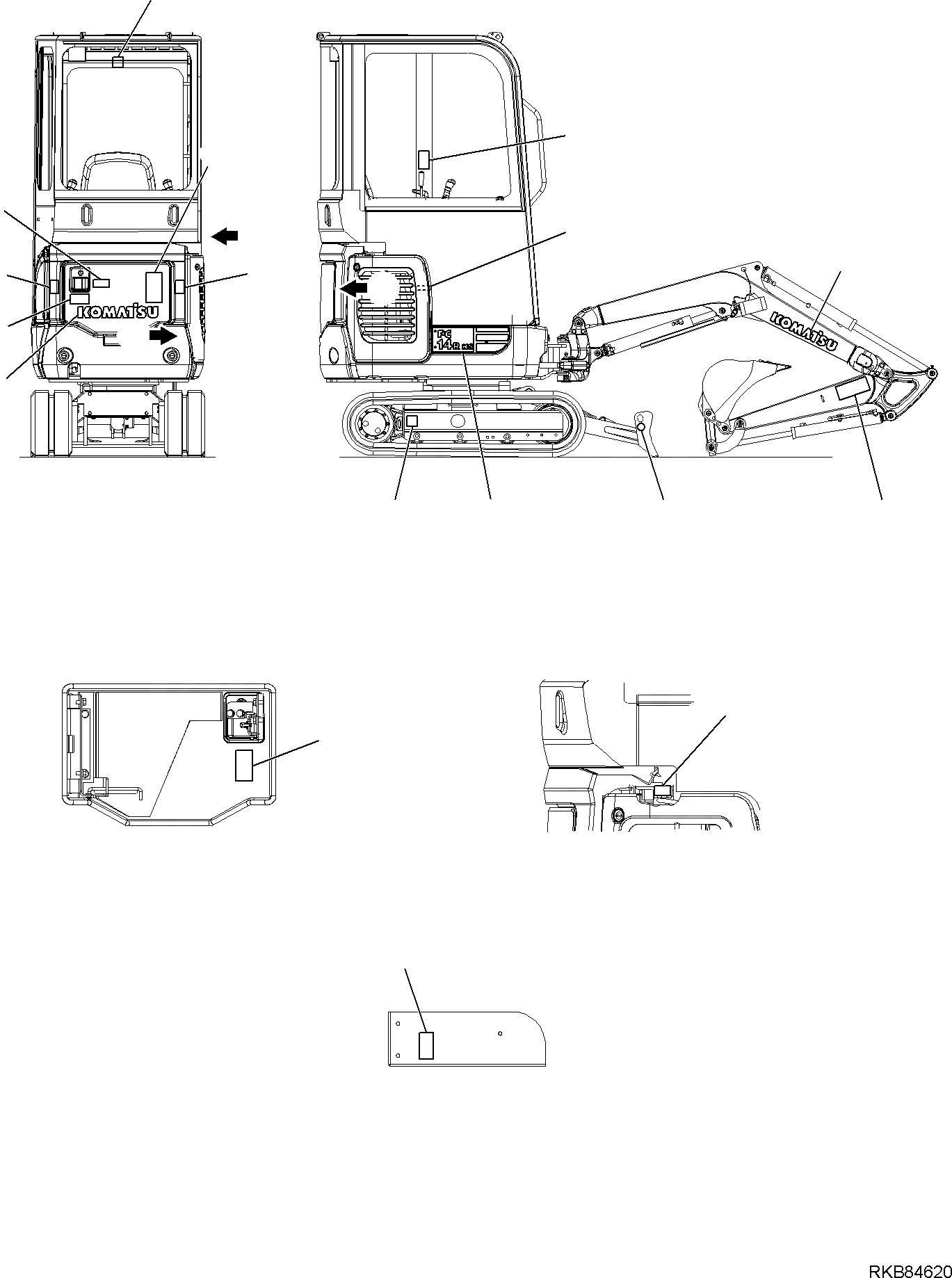 Схема запчастей Komatsu PC14R-3 HS - МАРКИРОВКА (КАБИНА) (/) МАРКИРОВКА