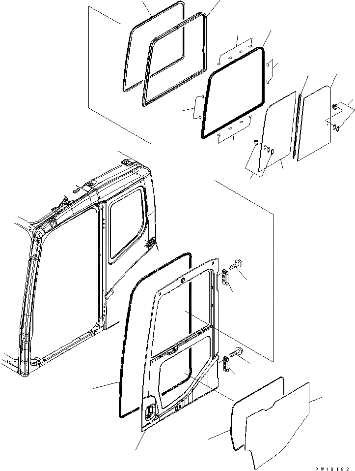 Схема запчастей Komatsu PC160LC-7 - КАБИНА (ДВЕРЬ) (№B-B99) КАБИНА ОПЕРАТОРА И СИСТЕМА УПРАВЛЕНИЯ