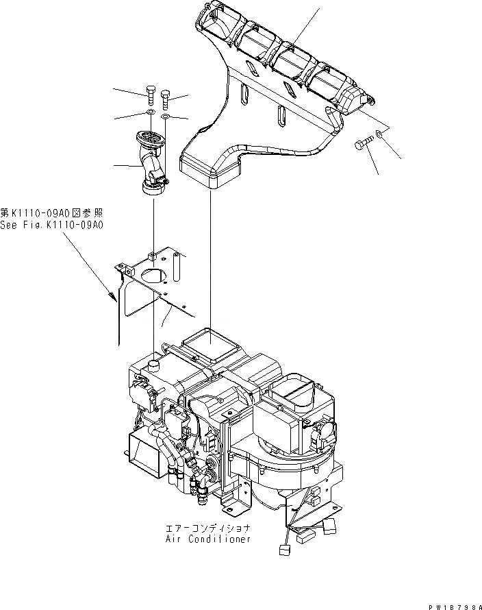 Схема запчастей Komatsu PC160LC-7 - КОНДИЦ. ВОЗДУХА (ЗАДН. ВОЗДУХОВОД)(№B-B99) КАБИНА ОПЕРАТОРА И СИСТЕМА УПРАВЛЕНИЯ