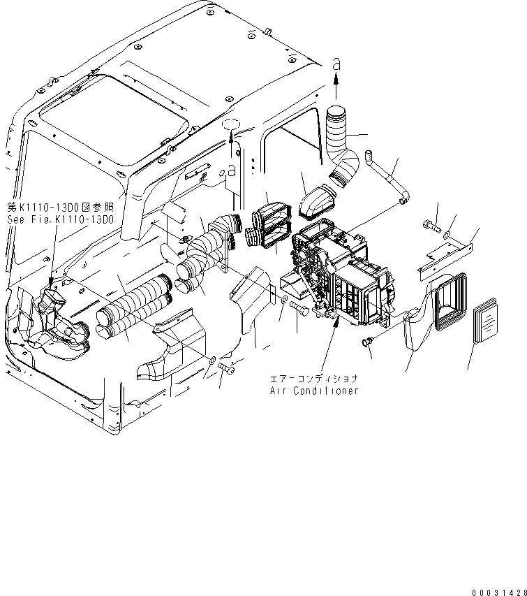 Схема запчастей Komatsu PC160LC-7 - ОСНОВН. КОНСТРУКЦИЯ (КАБИНА) (ПЛАСТИНЫ И ВОЗДУХОВОД)(№B-) КАБИНА ОПЕРАТОРА И СИСТЕМА УПРАВЛЕНИЯ