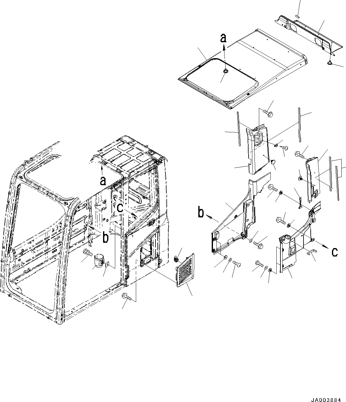 Схема запчастей Komatsu PC160LC-8 - КАБИНА, КРЫША COVER КАБИНА ОПЕРАТОРА И СИСТЕМА УПРАВЛЕНИЯ