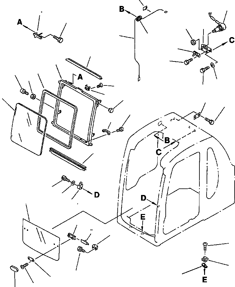 Схема запчастей Komatsu PC200-6LC - FIG NO. K-A КАБИНА (ПЕРЕДН. ОКНА) КАБИНА ОПЕРАТОРА И СИСТЕМА УПРАВЛЕНИЯ