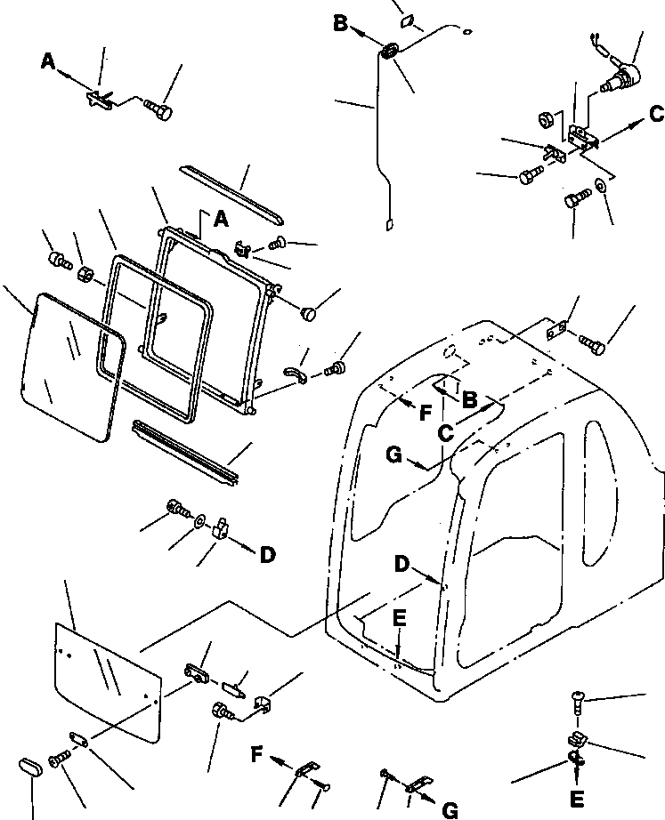 Схема запчастей Komatsu PC200LC-6LE - FIG. K-A КАБИНА - ПЕРЕДН. ОКНА КАБИНА ОПЕРАТОРА И СИСТЕМА УПРАВЛЕНИЯ