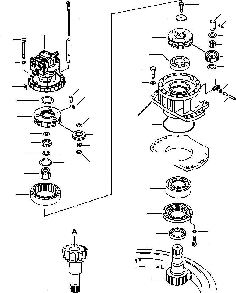 Схема запчастей Komatsu PC200LC-6LE - FIG. N-A МЕХАНИЗМ ПОВОРОТА С ЗУБЬЯПОВОРОТН. ВАЛ ПОВОРОТН. КРУГ И КОМПОНЕНТЫ