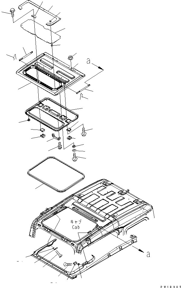 Схема запчастей Komatsu PC200LC-7B - КАБИНА (ОКНО В КРЫШЕ) КАБИНА ОПЕРАТОРА И СИСТЕМА УПРАВЛЕНИЯ