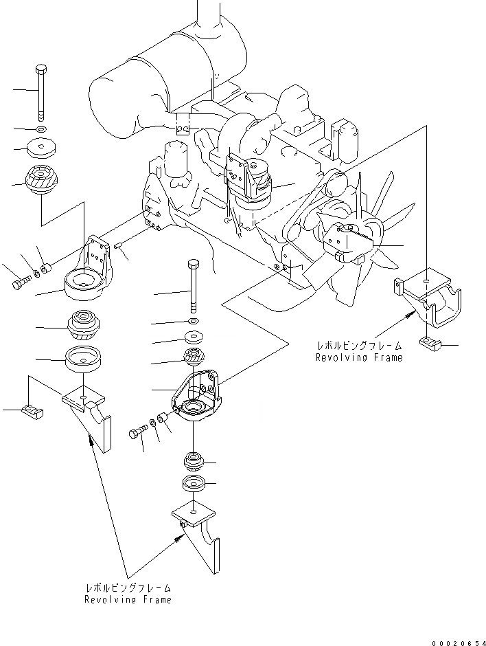 Схема запчастей Komatsu PC200LC-7L - КРЕПЛЕНИЕ ДВИГАТЕЛЯ (КОРПУС И ПОДУШКИ) КОМПОНЕНТЫ ДВИГАТЕЛЯ