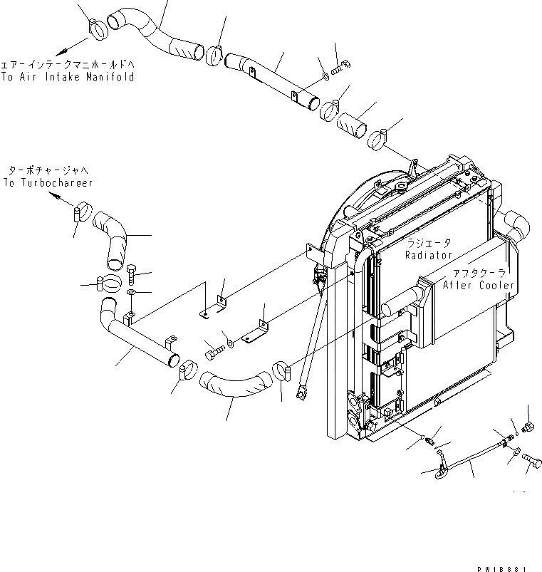 Схема запчастей Komatsu PC200LC-7L - ОХЛАЖД-Е (ТРУБКИ ПОСЛЕОХЛАДИТЕЛЯ) СИСТЕМА ОХЛАЖДЕНИЯ