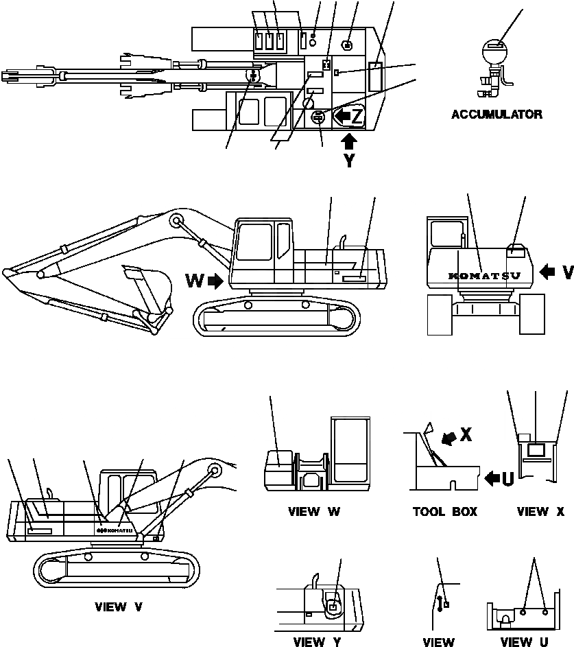 Схема запчастей Komatsu PC200-5 - МАРКИРОВКА ШАССИ - АНГЛ. МАРКИРОВКА