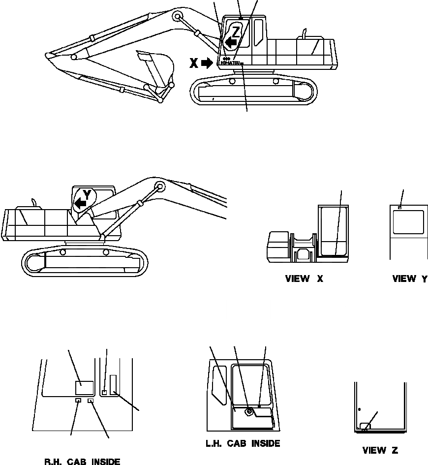 Схема запчастей Komatsu PC200-5 - МАРКИРОВКА КАБИНА  - АНГЛ. МАРКИРОВКА
