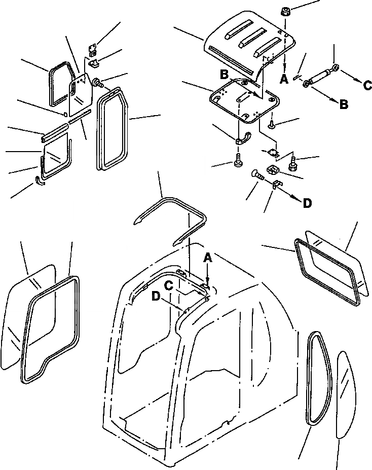 Схема запчастей Komatsu PC200-6L - FIG NO. K- КАБИНА (ОКНА И ВЕНТИЛЯТОР В КРЫШЕ) КАБИНА ОПЕРАТОРА И СИСТЕМА УПРАВЛЕНИЯ