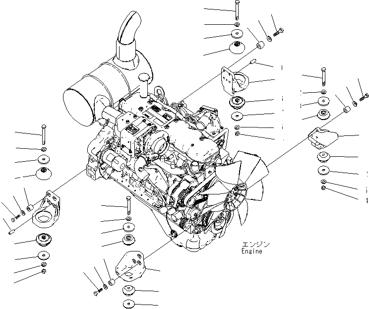 Схема запчастей Komatsu PC200LC-8E0 - КРЕПЛЕНИЕ ДВИГАТЕЛЯ КОМПОНЕНТЫ ДВИГАТЕЛЯ