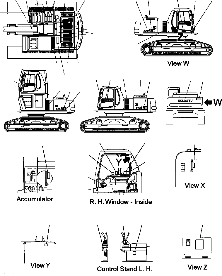 Схема запчастей Komatsu PC200LL-6 - FIG. U-AA ТАБЛИЧКИS И ПЛАСТИНЫ МАРКИРОВКА