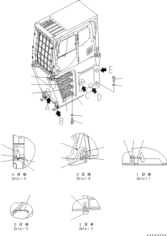 Схема запчастей Komatsu PC200LL-7L - КАБИНА (RISER INCH) ЧАСТИ КОРПУСА