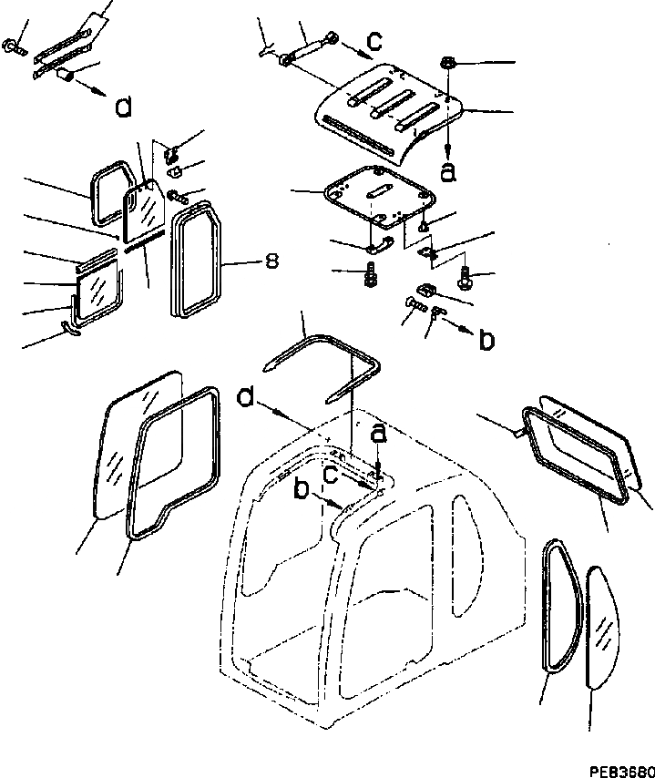 Схема запчастей Komatsu PC200-6B - OPERATOR’S КАБИНА (ОКНА И ВЕНТИЛЯТОР В КРЫШЕ) КАБИНА ОПЕРАТОРА И СИСТЕМА УПРАВЛЕНИЯ