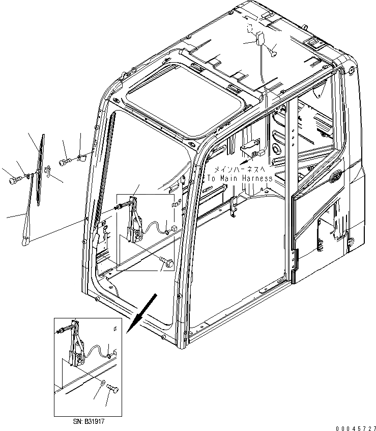 Схема запчастей Komatsu PC200-8 - КАБИНА (ДВОРНИКИ И ОСВЕЩЕНИЕ) КАБИНА ОПЕРАТОРА И СИСТЕМА УПРАВЛЕНИЯ