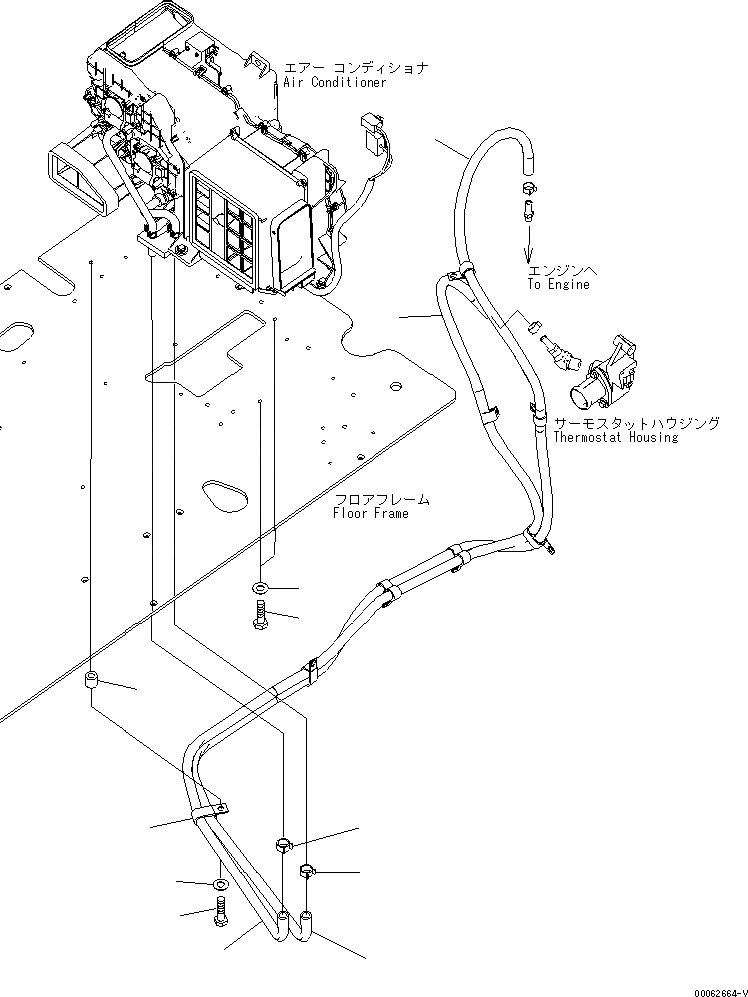 Схема запчастей Komatsu PC200-8 - КАБИНА (ПОЛ) (ШЛАНГИ ОБОГРЕВАТЕЛЯ) (С ОБОГРЕВ-ЛЕМ) КАБИНА ОПЕРАТОРА И СИСТЕМА УПРАВЛЕНИЯ