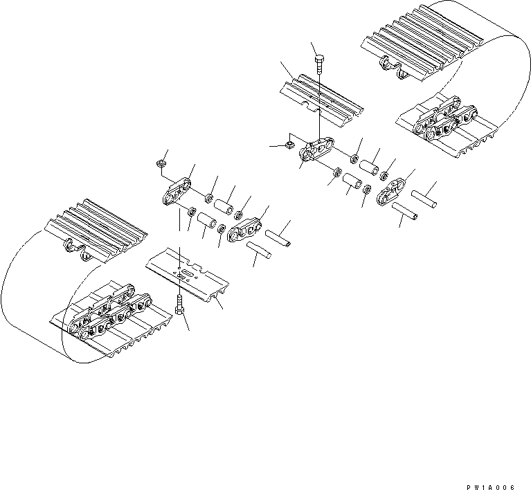 Схема запчастей Komatsu PC200-8 - ГУСЕНИЦЫ (ТРОЙНОЙ ГРУНТОЗАЦЕП. С ОТВЕРСТИЯМИ) (MM ШИР.) (PC-8) ХОДОВАЯ