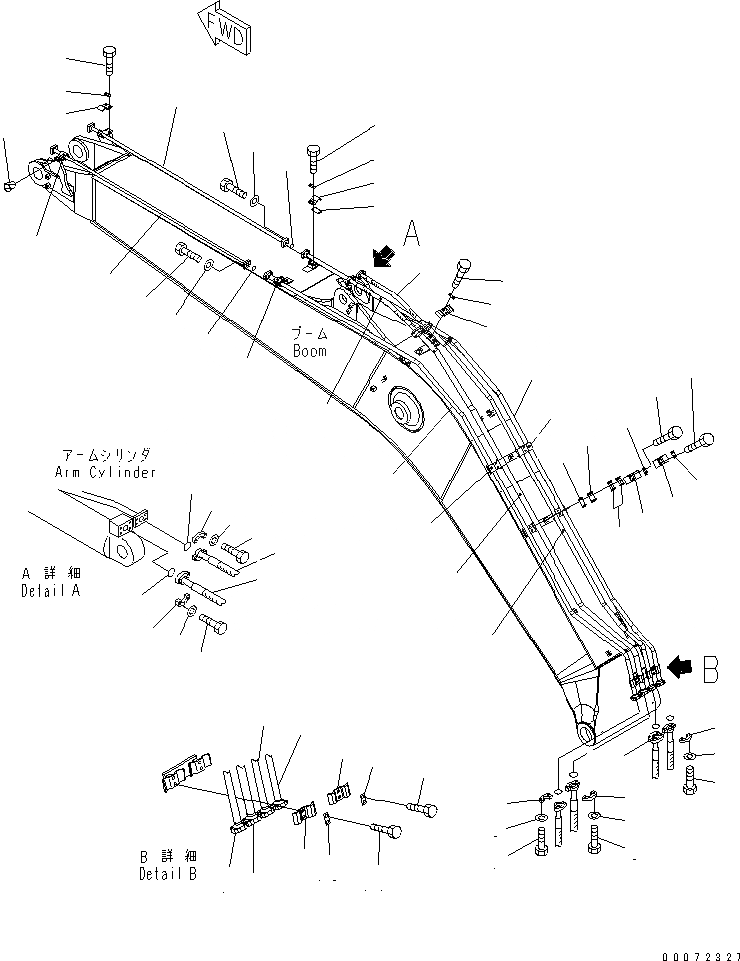 Схема запчастей Komatsu PC220LC-7L - СТРЕЛА (ЦИЛИНДР РУКОЯТИ И ЦИЛИНДР КОВША) РАБОЧЕЕ ОБОРУДОВАНИЕ