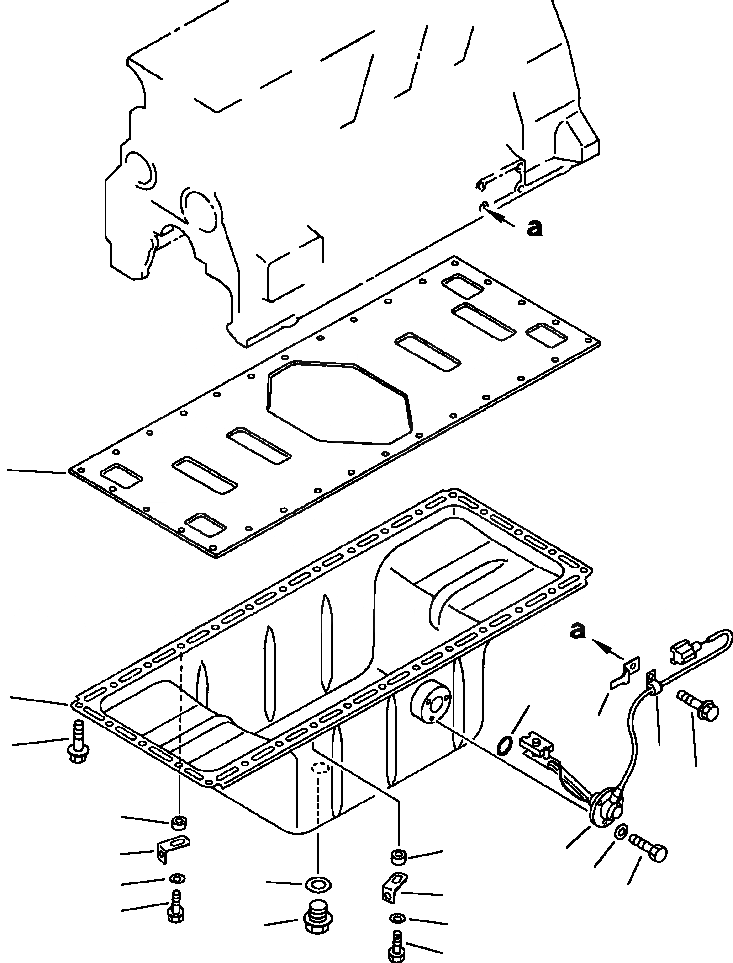 Схема запчастей Komatsu PC220LC-5 - МАСЛЯНЫЙ ПОДДОН С ДАТЧИК УР-НЯ МАСЛА БЛОК ЦИЛИНДРОВ