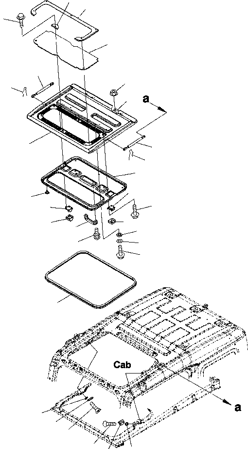 Схема запчастей Komatsu PC220LL-7L - FIG. K-B КАБИНА - ОКНО В КРЫШЕ КАБИНА ОПЕРАТОРА И СИСТЕМА УПРАВЛЕНИЯ
