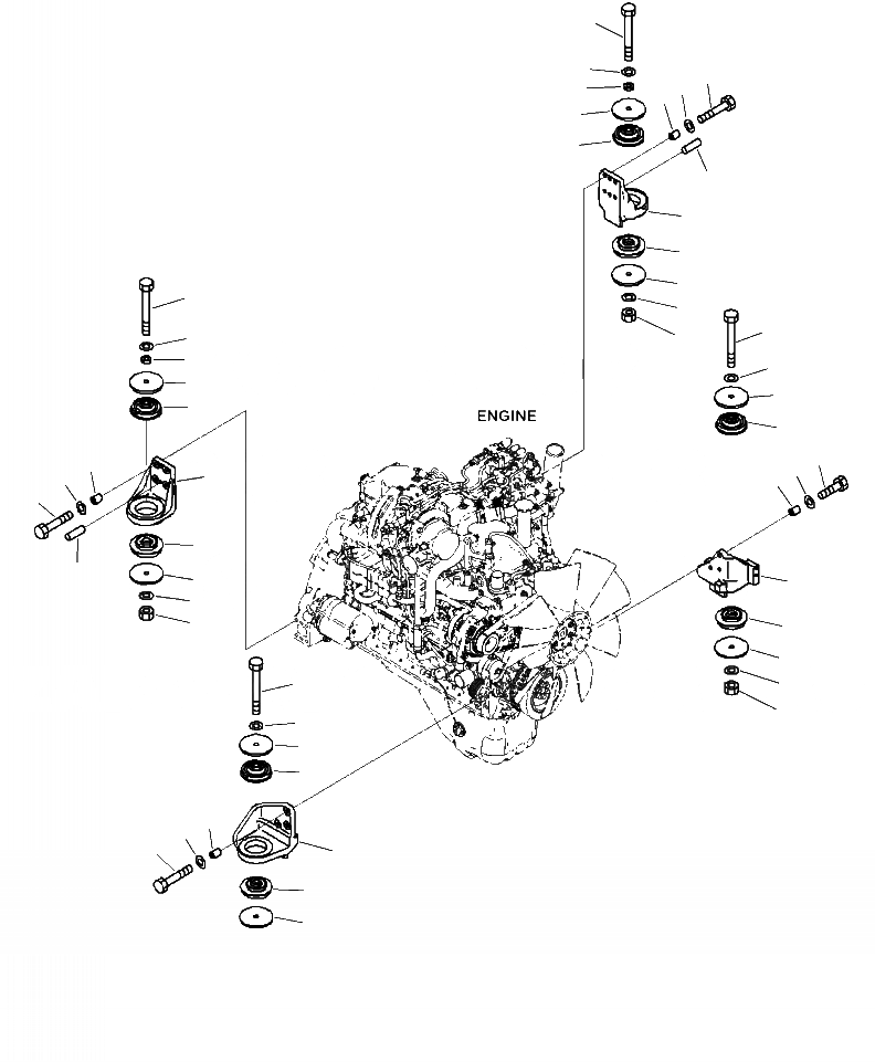 Схема запчастей Komatsu PC240LC-10 - B- КРЕПЛЕНИЕ ДВИГАТЕЛЯ КОРПУС И ПОДУШКИ КОМПОНЕНТЫ ДВИГАТЕЛЯ