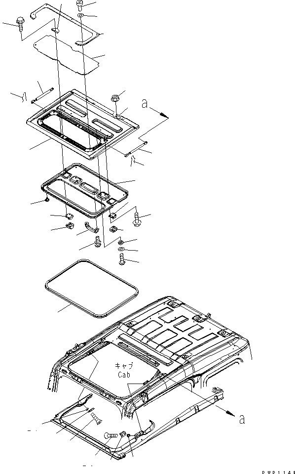 Схема запчастей Komatsu PC270LC-7L - КАБИНА (ОКНО В КРЫШЕ)(№A8-A89) КАБИНА ОПЕРАТОРА И СИСТЕМА УПРАВЛЕНИЯ