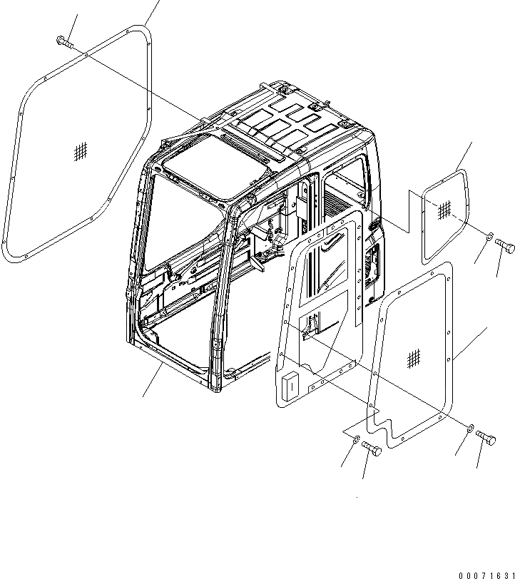 Схема запчастей Komatsu PC270LL-7L - КАБИНА (ДВЕРЬ И ЛЕВ. ЗАДН. ОКНА ЧАСТИ КОРПУСАS) (OREGON OSHA) КАБИНА ОПЕРАТОРА И СИСТЕМА УПРАВЛЕНИЯ