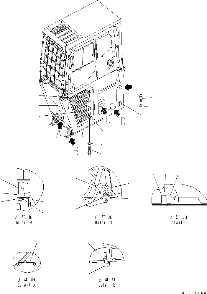 Схема запчастей Komatsu PC270LL-7L - КАБИНА (RISER INCH) ЧАСТИ КОРПУСА