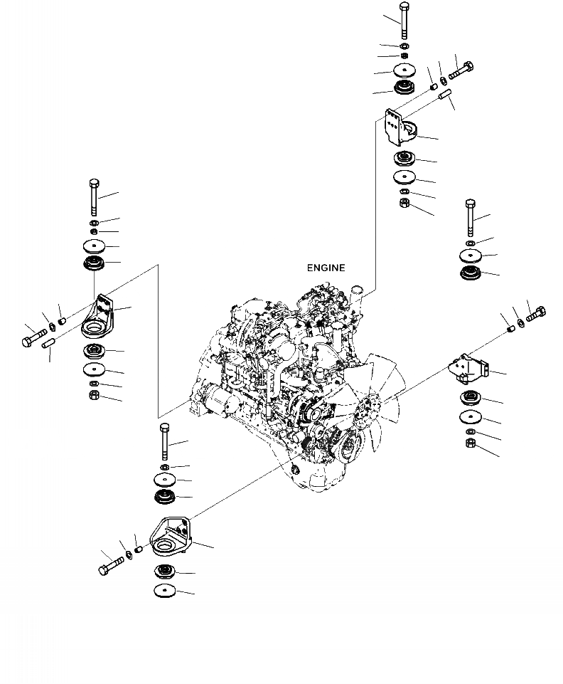 Схема запчастей Komatsu PC290LC-10 - B- КРЕПЛЕНИЕ ДВИГАТЕЛЯ КОРПУС И ПОДУШКИ КОМПОНЕНТЫ ДВИГАТЕЛЯ