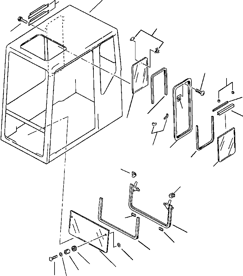 Схема запчастей Komatsu PC300LC-5LC - КАБИНА ASSEMBLY НИЖН. ПЕРЕДН. ОКНА И ЗАДН. ПРАВ. БОКОВ. ОКНА ASSEMBLIES ЧАСТИ КОРПУСА