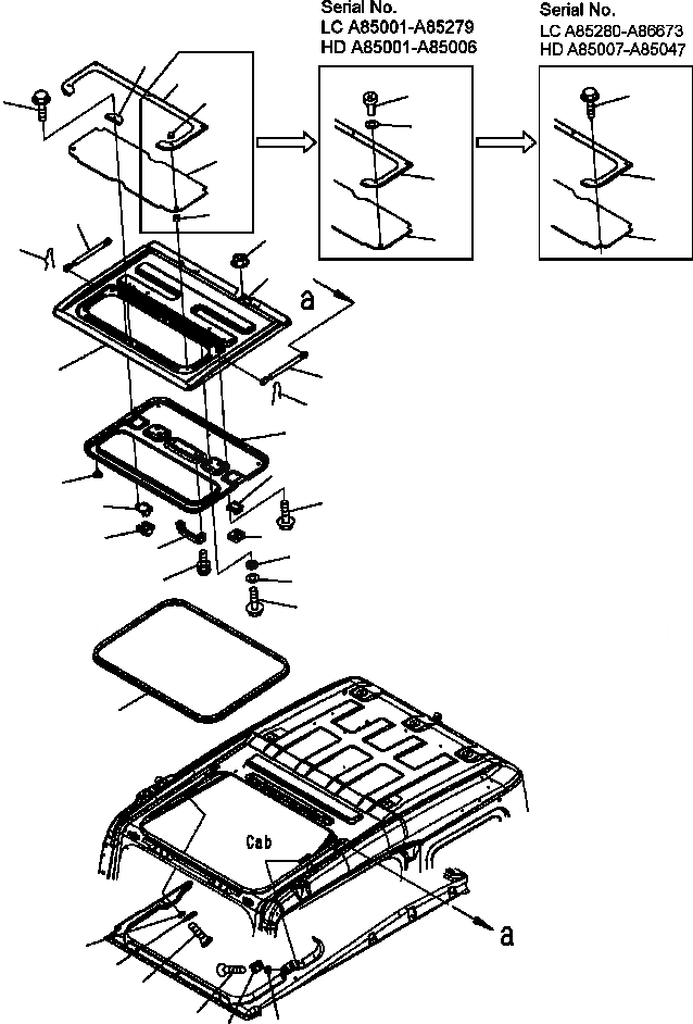 Схема запчастей Komatsu PC300HD-7L - K-A КАБИНА ОКНО В КРЫШЕ заводской номер A8-A87 OPERATOR ОБСТАНОВКА И СИСТЕМА УПРАВЛЕНИЯ