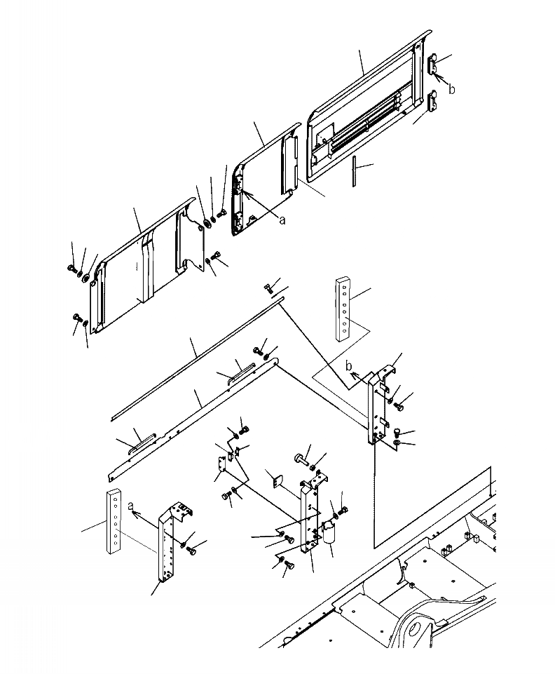 Схема запчастей Komatsu PC300LL-7E0 - M-H КАБИНА ПРАВ. ДВЕРЬ ЧАСТИ КОРПУСА