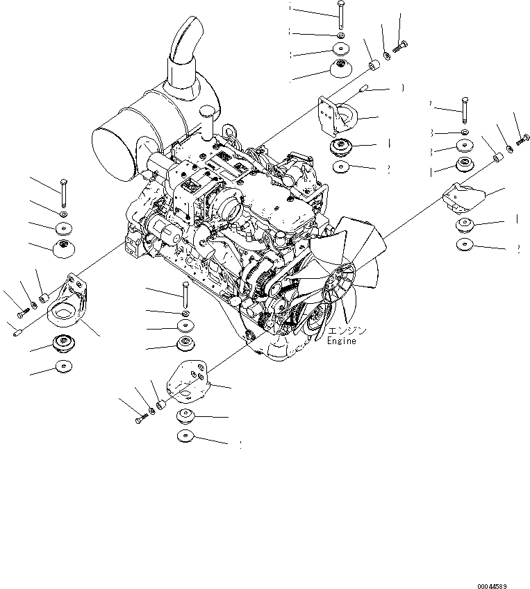 Схема запчастей Komatsu PC308USLC-3E0-W1 - КРЕПЛЕНИЕ ДВИГАТЕЛЯ (КОРПУС И ПОДУШКИ) КОМПОНЕНТЫ ДВИГАТЕЛЯ