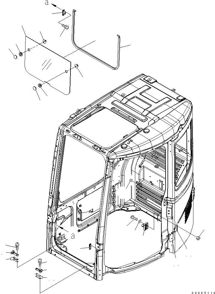 Схема запчастей Komatsu PC308USLC-3E0-W1 - КАБИНА (ПЕРЕДН. НИЖН. ОКНА) КАБИНА ОПЕРАТОРА И СИСТЕМА УПРАВЛЕНИЯ