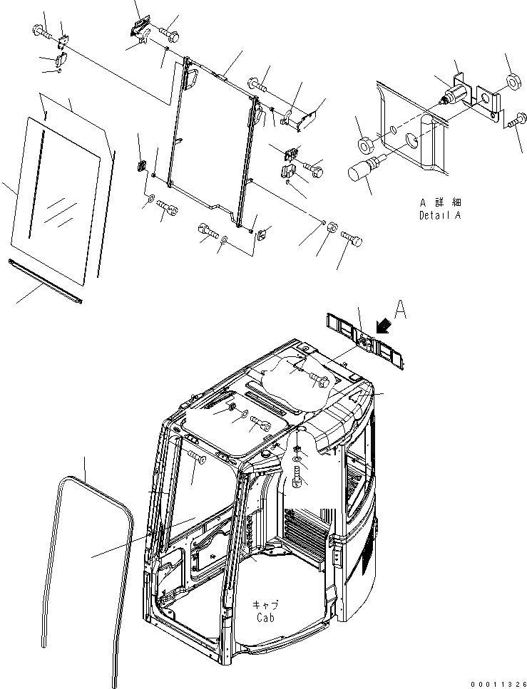 Схема запчастей Komatsu PC308USLC-3 - КАБИНА (ПЕРЕДН. ОКНА)(№-) КАБИНА ОПЕРАТОРА И СИСТЕМА УПРАВЛЕНИЯ